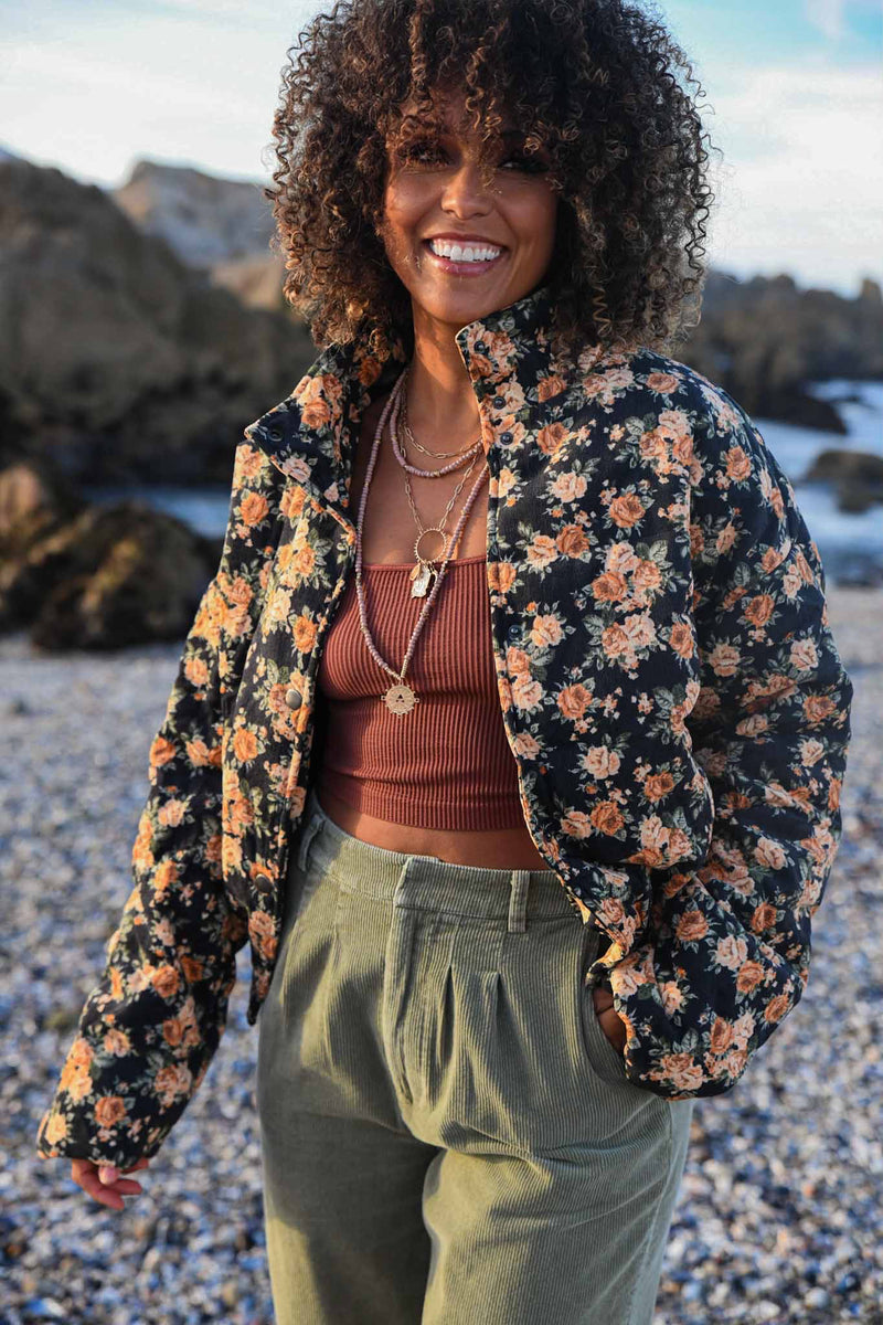 Beach Blooms Jacket - Black & Soft Pink