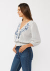 Bluebell Breeze Embroidered Floral Stripe Blouse- Navy/Natural