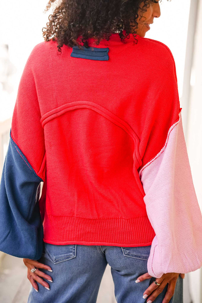 Gumdrop Crewneck Sweater W/ Pink Pocket-Coral