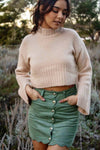 Peony Pop Mock Neck Crop Knit Sweater - Taupe