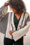 Joy to the World Cableknit Houndstooth Cardigan W/ Specialty Buttons- Ivory/Black