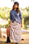 Dappled Daydream Plaid Tiered Maxi Skirt - Tan
