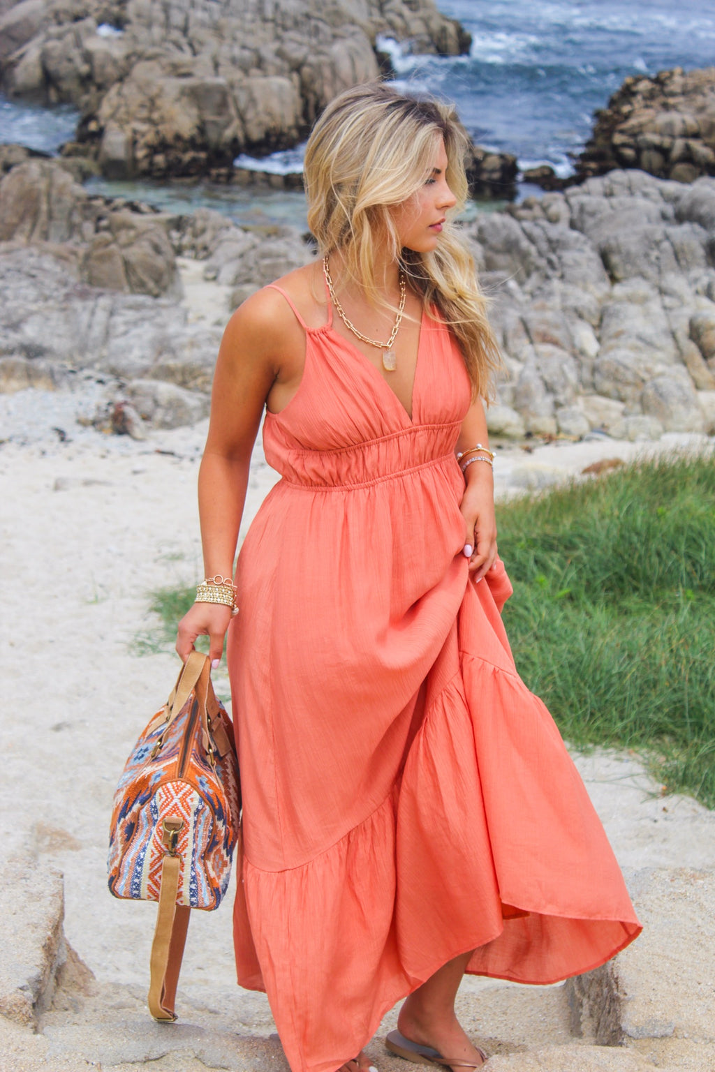 Tangerine Skies Strap Halter Maxi Dress - Burnt Orange