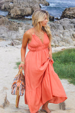 Tangerine Skies Strap Halter Maxi Dress - Burnt Orange