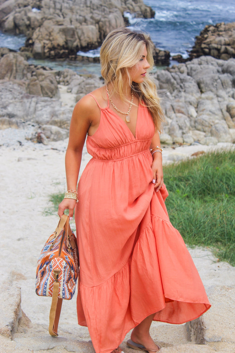 Tangerine Skies Strap Halter Maxi Dress - Burnt Orange