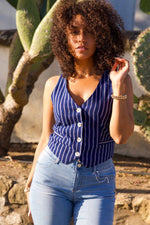 Love Tree Stripe Suit Vest - Navy