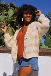 She’s A Natural Striped Button-Front Crochet Cardigan - Cream/Taupe