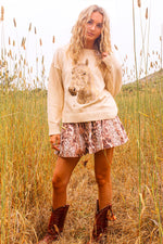 Honey Hoof Embroidered Equestrian Sweater- Gold/Ivory