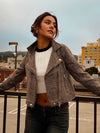 City Living Houndstooth Moto Jacket- Camel/Black