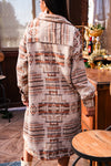 Back West Full Length Coat Geometric Print- Taupe/Apricot