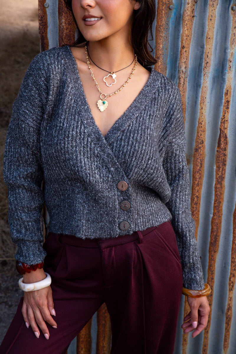 Slow Mornings Plush Modern Grandpa Cardigan- Speck Gray