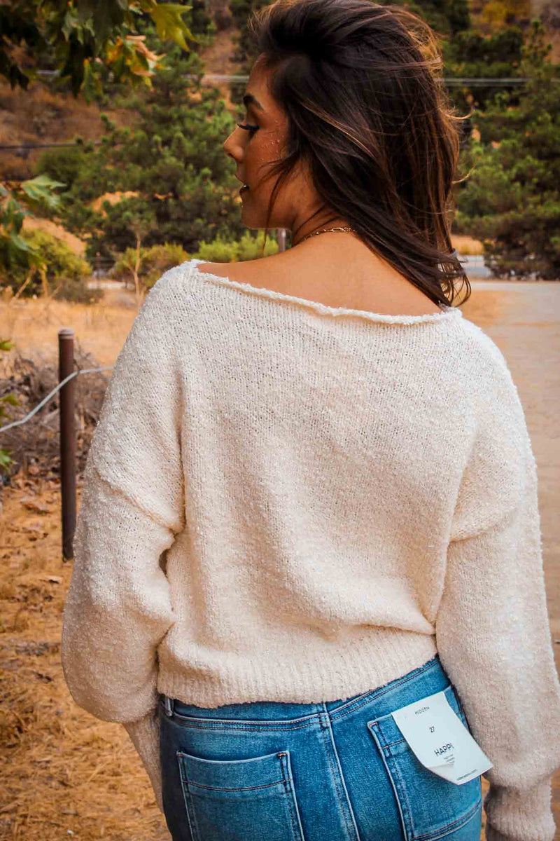 Cozy Cascade Boatneck Boucle Sweater-Ivory