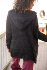 Kiss of Comfort Popcorn Knit Hooded Cardigan -Black