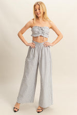 Coastal Cool Stripe Tube Top / Stripe Wide Leg Pant Set- Black/White