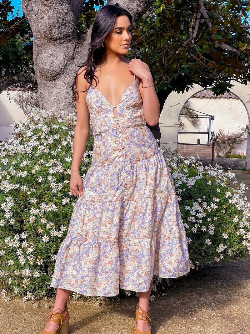 Amelia Floral Spring Midi Dress - Blush/Multi