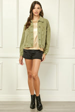 Meadow Muse Distressed Denim Jacket - Olive