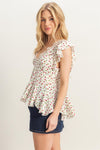 Flirty Feels Lace Trim Floral Babydoll Top - Ivory/Multi