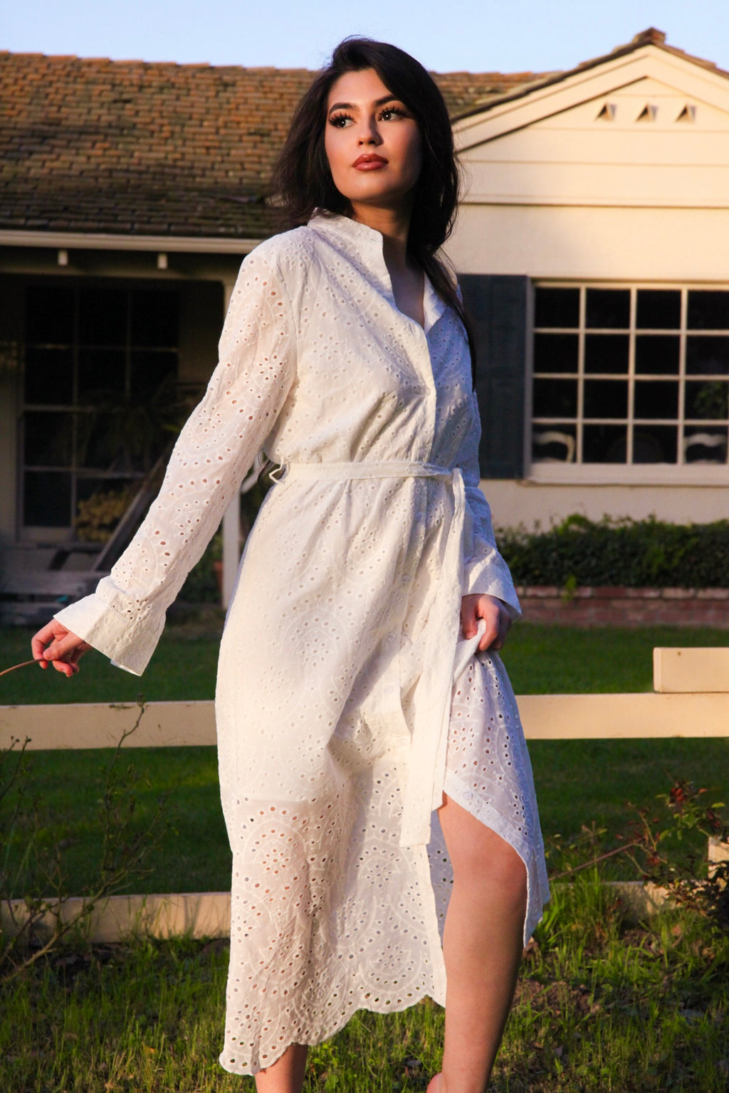 Oh So Chic Button Up Eyelet Dress - White