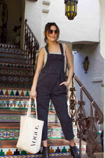 Coastal Cruising Tie Shoulder Overalls- Black