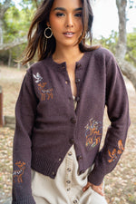 Forest Darling Embroidered Detail Knit Sweater - Chocolate