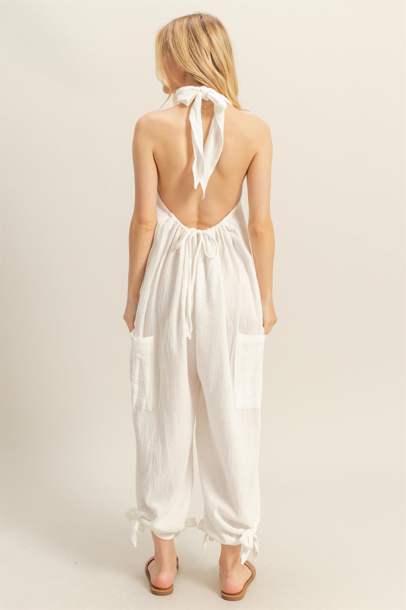 Easy Breezy Tie Halter Jumpsuit - White