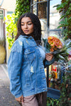 VEVERET Distressed Oversized Denim Jacket - Light Wash