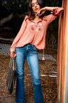 Soft Botanica Long Sleeve Embroidered Detail Blouse- Blush