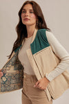 Going Places Color Block Corduroy Vest/Patterned Contrast-Jade/Ecru