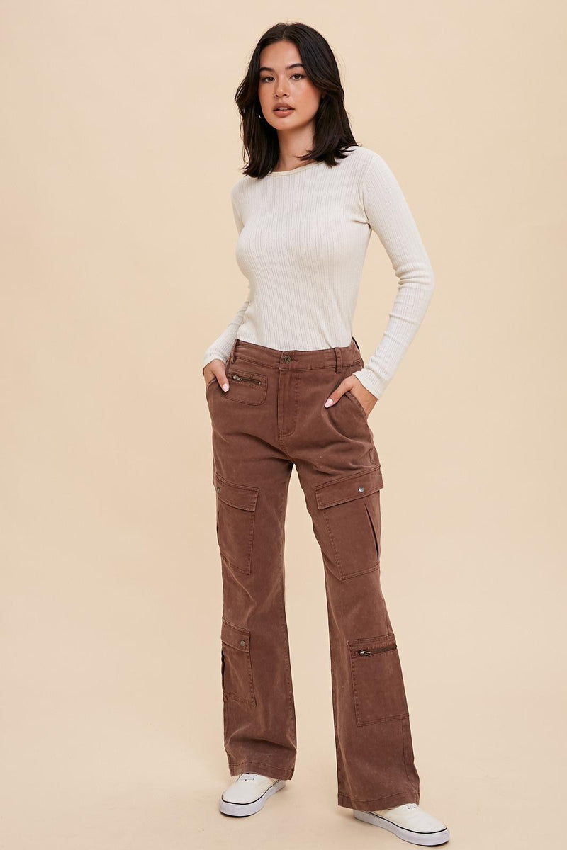 Cargo Crush Denim Utility Pants - Rust