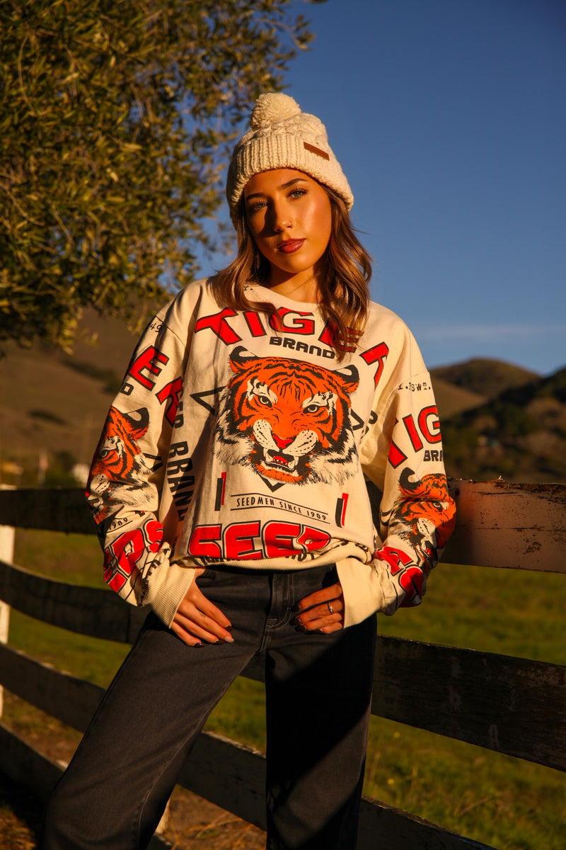 Vintage Sack Tiger Crew Next Sweatshirt- Cream/Multi