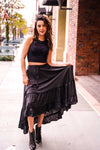 Karma Highway Flowy Satin Tiered Skirt - Black