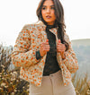 Merry Marigolds Floral Corduroy Puffer Jacket - Cream/Orange