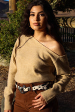 Double Zero Asymmetrical Shoulder Sweater - Latte