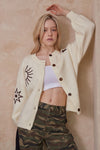 Counting Stars Detail Button Up Knit Sweater- Cream/Brown
