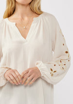 Salt and Sol Floral Embroidered Blouse Longsleeve -Natural