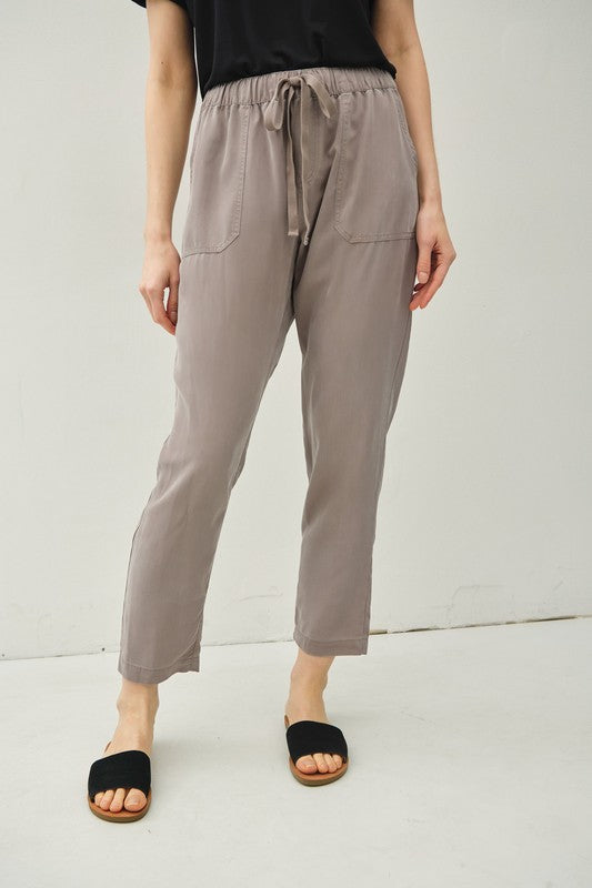 Luna Drawstring Electric Waist Tapered Pants - Earth Gray