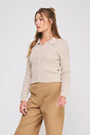 Fall Favorite Cable Knit Button Down Sweater Collar- Sand