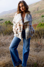 North Coast Faux Fur Plush Stripe Coat - Ivory/Multi