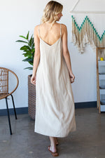 Honey Draped Spaghetti Strap Button Up Dress - Taupe