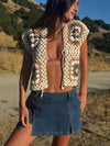 Desert Disco Crochet Vest- Ivory/Navy/Peach