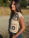 Desert Disco Crochet Vest- Ivory/Navy/Peach