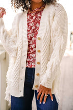 Sunset Drift Cableknit Button Up Cardigan- Ivory