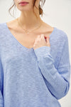 Ashlyn V-Neck Longsleeve Lightweight Sweater- Chambray