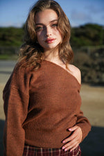 Double Zero Off Shoulder Sweater- Cafe