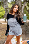 Railroad Daydream Stripe Denim Overall Shorts - Gray/White