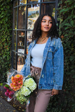 VEVERET Distressed Oversized Denim Jacket - Light Wash