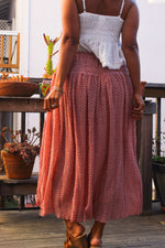 Sunshine State Drawstring Smocked Waist Floral Maxi Skirt - Dusty Rose