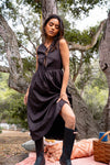 Hidden Hollow Sleeveless And Plaid Maxi Dress- Chocolate