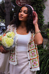 Olivia Crochet Granny Square Flower Sweater Vest - Cream/Multi