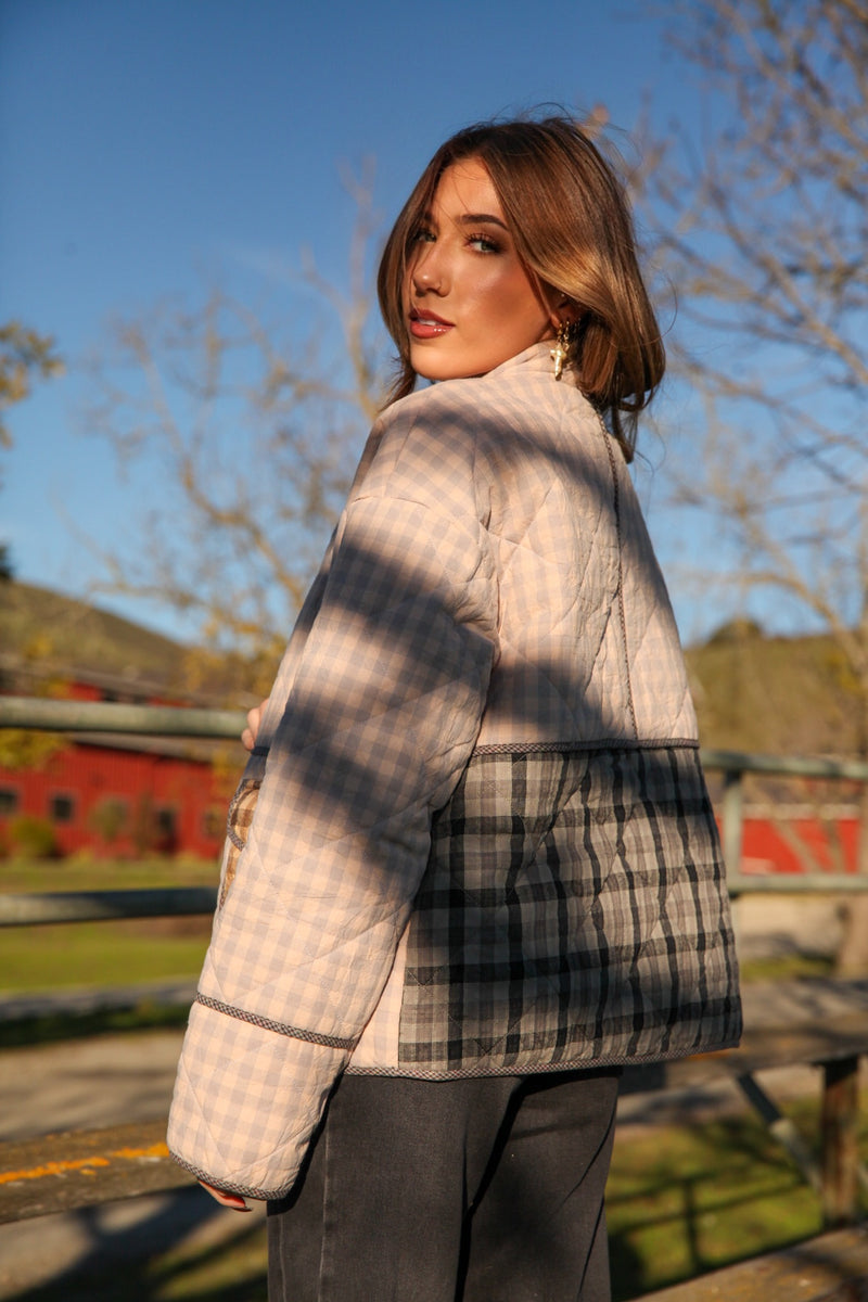 Frosty Feeling Quilted Gingham Jacket - Periwinkle/Multi